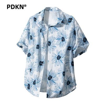 PDKN夏威夷风涂鸦印花宽松沙滩短袖衬衫男2026夏季新款冰感薄衬衣优惠商品图片