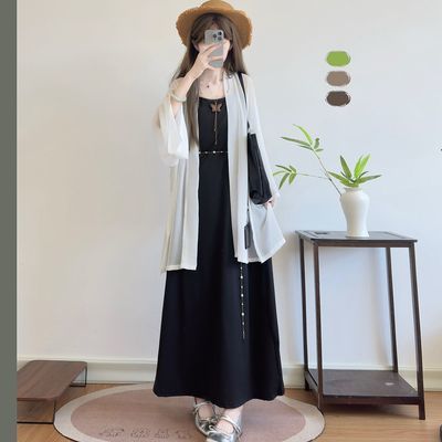 千羽记原创【千黛】汉服日常新中式改良短衫汉元素吊带连衣裙套装优惠商品图片