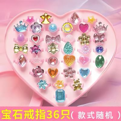 盒装彩钻宝石水晶戒指儿童水钻戒指孩子公主风钻戒儿童戒指ins