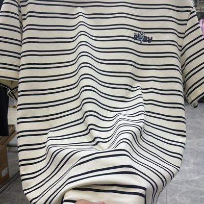 h剪标撤柜夏季新款日系复古条纹短袖T恤男 趣味卡通刺绣潮流半袖