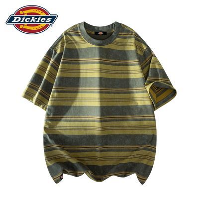 【Dickies】日式复古条纹撞色短袖T恤男女生夏季新款休闲百搭圆领上衣