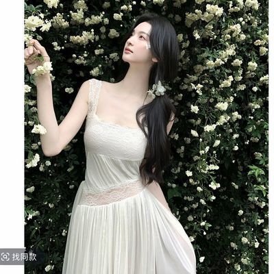 度假温柔风蕾丝吊带大摆连衣裙系带收腰显瘦仙女裙法式长裙气质夏【15天内发货】