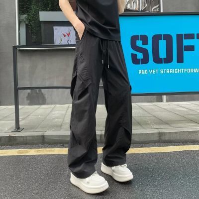 美式潮牌工装褶皱长裤工装裤薄款宽松新款伞兵休闲登山直筒裤子