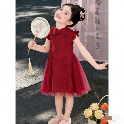 红色旗袍女童礼服新款儿童小女孩连衣裙夏季中国中式演出服汉服优惠商品图片
