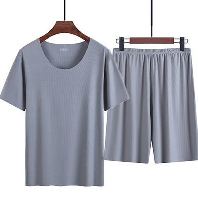 夏季男款【超薄冰丝凉感】居家服男士睡衣螺纹无痕短袖套装