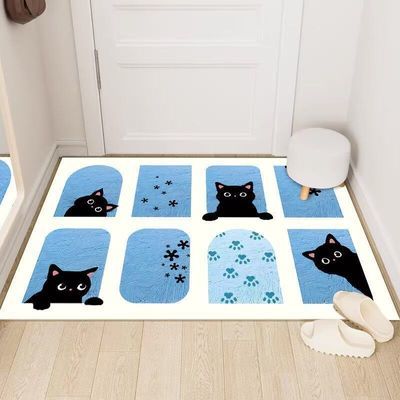 可爱猫咪软水晶绒入户地垫家用玄关进门吸水耐脏门口地垫可裁剪