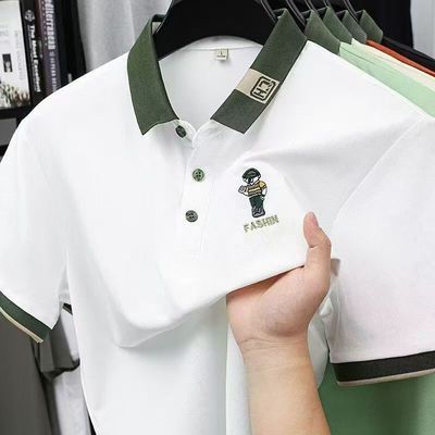 新款翻领短袖POLO夏季男士冰丝商务潮流休闲修身简约百搭T恤上衣