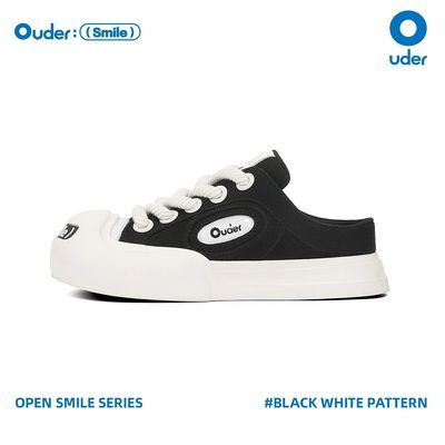 Ouder smiler开口笑帆布鞋休闲增高厚底大头鞋小白鞋一脚蹬半拖鞋优惠商品图片