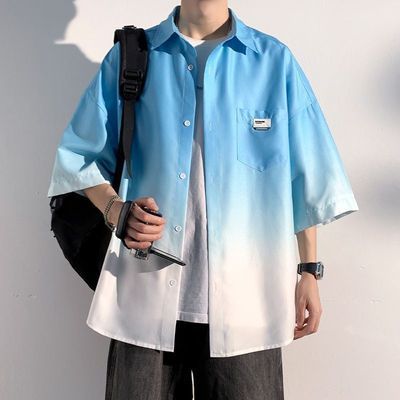BOTH PLAY夏季2026款休闲潮流冰丝渐变短袖衬衫男装衬衣休闲外套优惠券