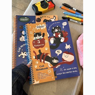 可爱猫咪五科目线圈本彩页美式高颜值ins可撕活页横线学生笔记本