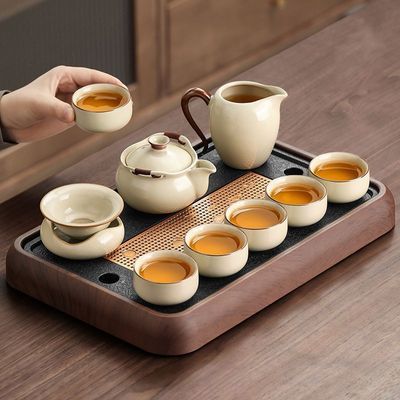 新款高档汝窑手抓壶泡茶壶茶杯办公室会客冰裂功夫茶具套装一整套