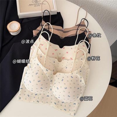 【2件装】碎花小胸聚拢内衣抹胸细肩带固定杯吊带背心防走光文胸【3天内发货】