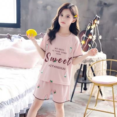 儿童家居服夏季薄款男童女童中大童短袖套装卡通空调服透气睡衣