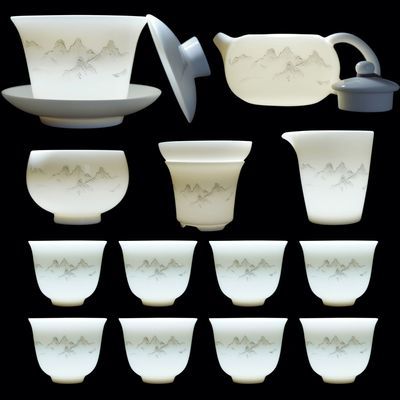 古风羊脂玉白瓷功夫茶具盖碗凤鸣茶壶套装家用客厅办公室泡茶杯
