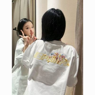 【烟花刺绣】美式复古字母含棉短袖夏季半袖宽松高街设计感小众衣