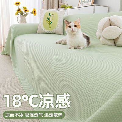 夏季冰丝凉感沙发巾高级感全盖可机洗沙发盖布防滑沙发套罩座垫毯