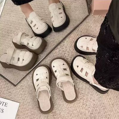 洋气百搭新款法式平底外穿软底单鞋外出拖鞋女包头半名媛半拖鞋【3天内发货】