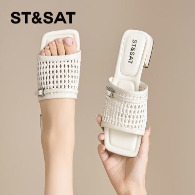 ���ڲ�����ST&SAT��������֯��ЬŮ��ͷ�и��⴩һ�ŵ���Ь��Ƥ����͸������ 239Ԫ