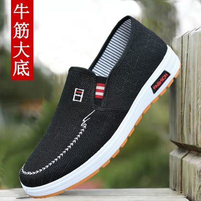 牛筋厚底防滑帆布鞋潮流一脚蹬板鞋男士休闲鞋老北京布鞋男款布鞋