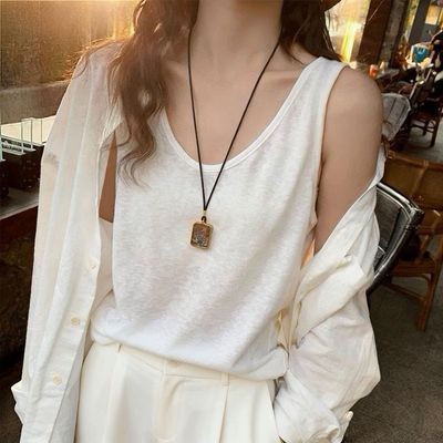 时尚爆款夏季宽松棉背心女内搭遮副乳打底慵懒风无袖吊带上衣潮