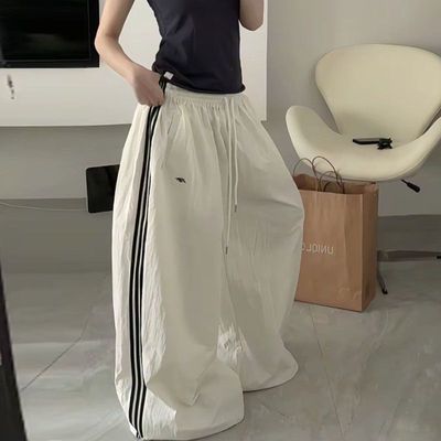 ins网红复古美式三条杠阔腿慵懒宽松跳舞运动休闲裤