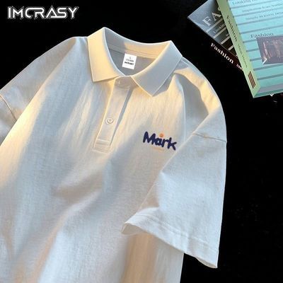 IMCRASY纯棉短袖衬衫夏季港风翻领POLO衫休闲风潮牌上衣宽松百搭