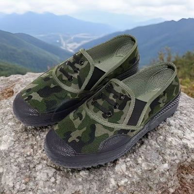 2新款迷彩作训鞋懒人一脚蹬解放鞋男工地防滑耐磨劳动鞋劳保胶鞋