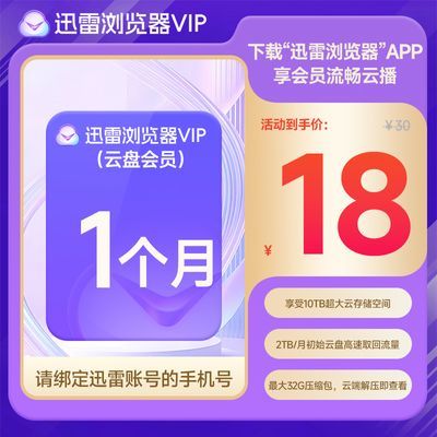 旗舰店直充迅雷浏览器VIP云盘会员月卡10T云存储存云盘畅播