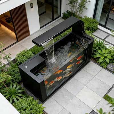 不锈钢鱼池花箱室外庭院流水鱼缸摆件花园露台造景循环流水鱼池