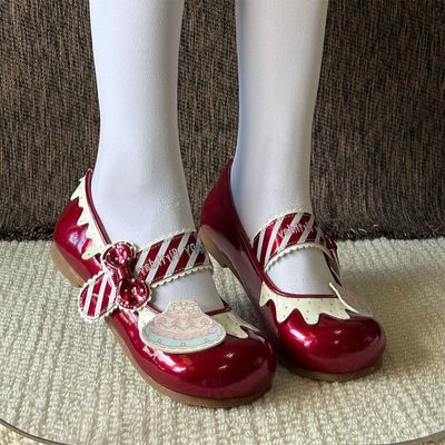 仙女教母小蛋糕原创室内鞋圆头平底可爱Lolita圆头小皮鞋