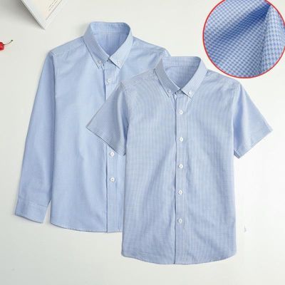 儿童千鸟格短袖衬衫男童中大童格子衬衣女童长袖校服表演服上衣