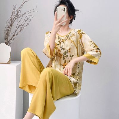 2026年夏季新款中式棉绸睡衣套装青年妈妈外穿人造棉家居服春秋季