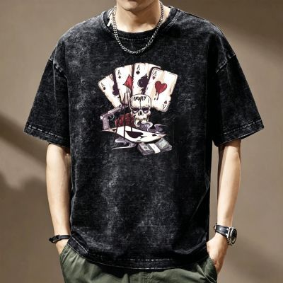 水洗做旧夏季纯棉短袖T恤男复古爆款美式宽松百搭半袖休闲潮流