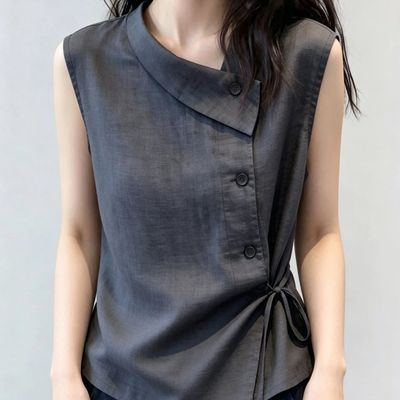 女夏季时尚斜领无袖上衣轻薄透气无袖上衣女外穿背心大码百搭优惠商品图片