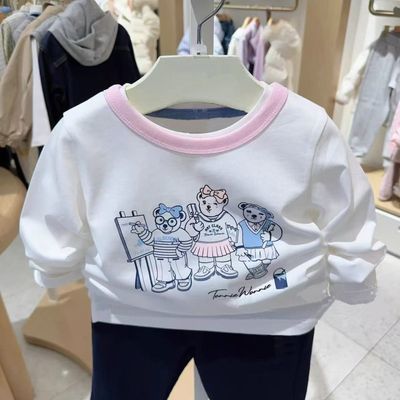 儿童春秋卡通宝宝童装洋气上衣新款女童打底纯棉圆领印花长袖T恤