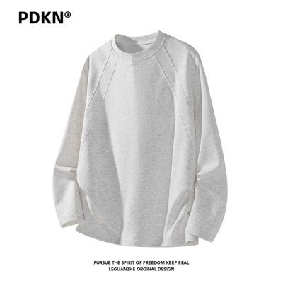 PDKN 美式长袖T恤圆领华棉卫衣男2026春秋新款宽松休闲打底衫上衣【7天内发货】