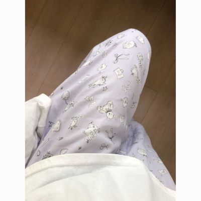 浅紫色小熊印花睡裤女春秋款纯棉双层纱居家宽松大码可外穿遛弯裤优惠商品图片