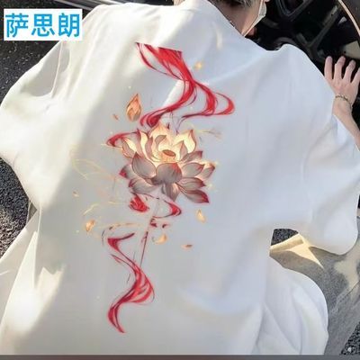 2026新款中国风莲花印花T恤男女同款宽松国潮短袖夏季半袖情侣装
