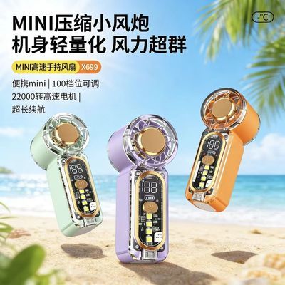 26款高速Mini小手持风扇USB充电持久续航暴力户外夜灯小风扇静音