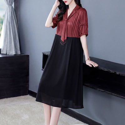 大码女装高档拼接连衣裙女2026夏季新款胖mm洋气显瘦百搭遮肉裙子