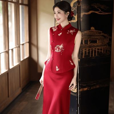 新中式敬酒服新娘2026新款复古订婚礼服旗袍高级感结婚回门服套装【3天内发货】