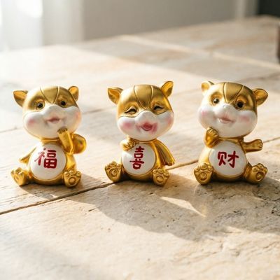 镀金福喜财萌鼠家居摆件办公桌面招财吉祥物乔迁开业生日创意礼品