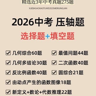 2026 中考数学压轴题(选择题+填空题)含答案-黑白打印课业练习本