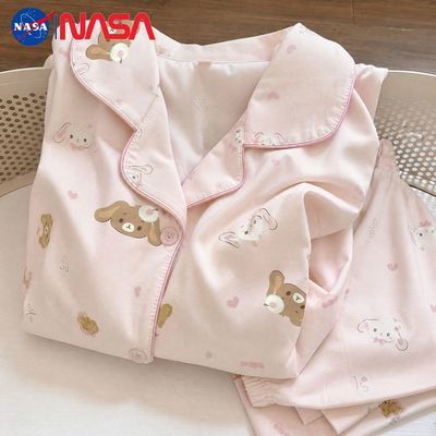 NASA可爱甜点兔睡衣女夏季短袖短裤套装少女卡通开衫家居服三件套