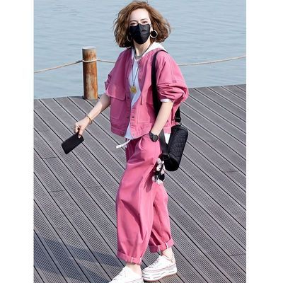 2026春秋新款休闲显瘦减龄随性穿搭女牛仔开衫+白T+休闲裤三件套