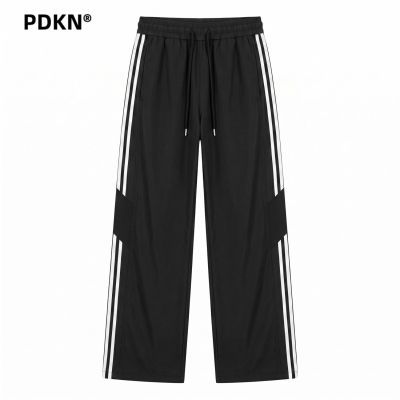 PDKN潮牌美式三条杠冰丝速干休闲裤男2026夏季新款宽松直筒运动裤【5天内发货】