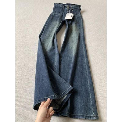 复古蓝微喇牛仔裤女2026春季新款宽松显瘦垂感不贴腿拖地喇叭裤子优惠商品图片