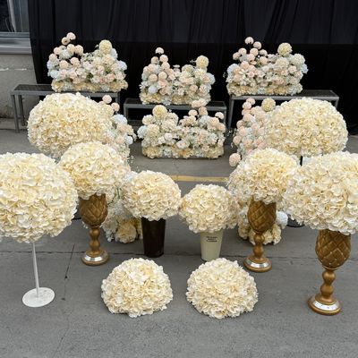 婚庆绢花香槟色花球半球地排花摆件婚礼路引花排香槟色系仿真花艺优惠商品图片