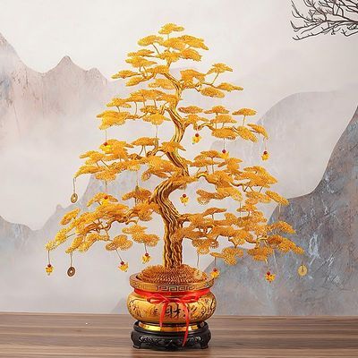 摇钱树手工编织铝线发财树摆件工艺品电视柜装饰品店铺开业招财树