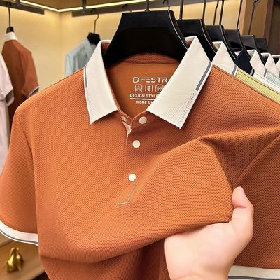 夏季翻领男士短袖t恤2026新款polo衫商务休闲冰丝高端桑蚕丝中年